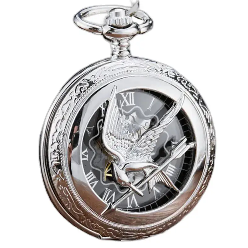 Montre à Gousset Geai Moqueur Argent inspirée des Hunger Games en silver