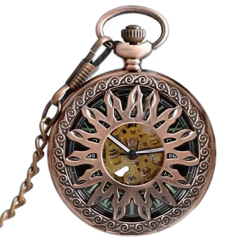 Montre à gousset luxe Cornaline avec mécanisme visible en bronze orné