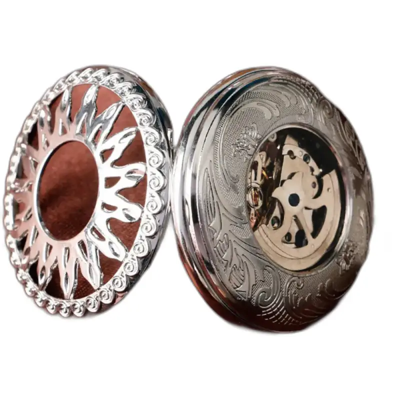 Montre à Gousset Mécanique Golden Sun Noir avec design soleil en argent