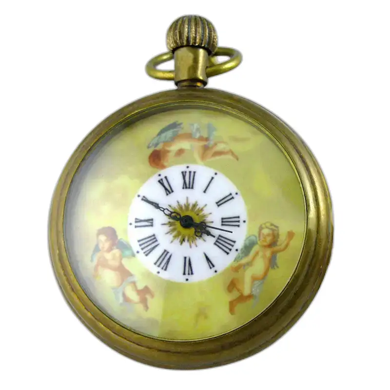 Montre à gousset mécanique Royal Angel en or antique avec motif de chérubin