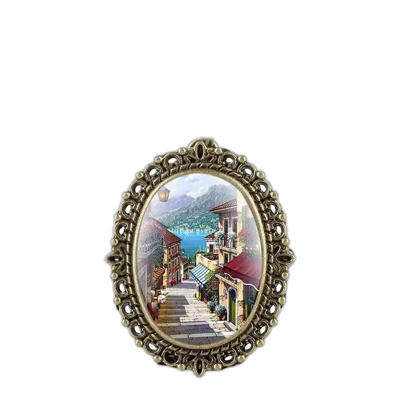 Scène de rue ovale dans Montre Collier Holidays Romance Bronze Rond