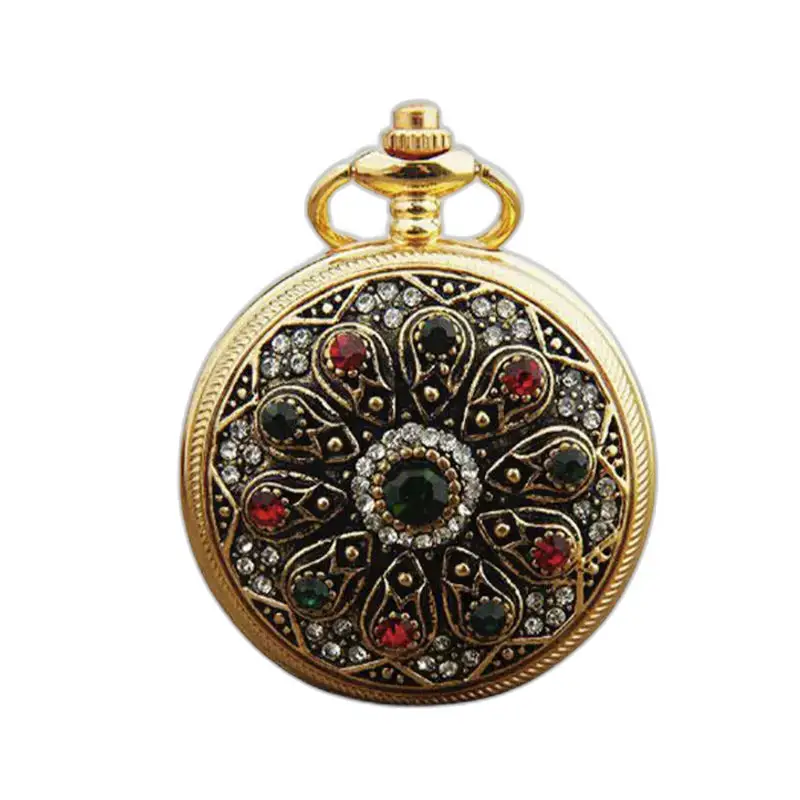 Montre Collier Jeweled Chic Femme Or avec montre collier orné de bijoux colorés