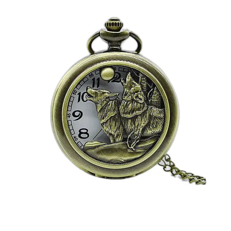 Montre collier Loups Pleine Lune Vintage avec montre bronze loup élégante