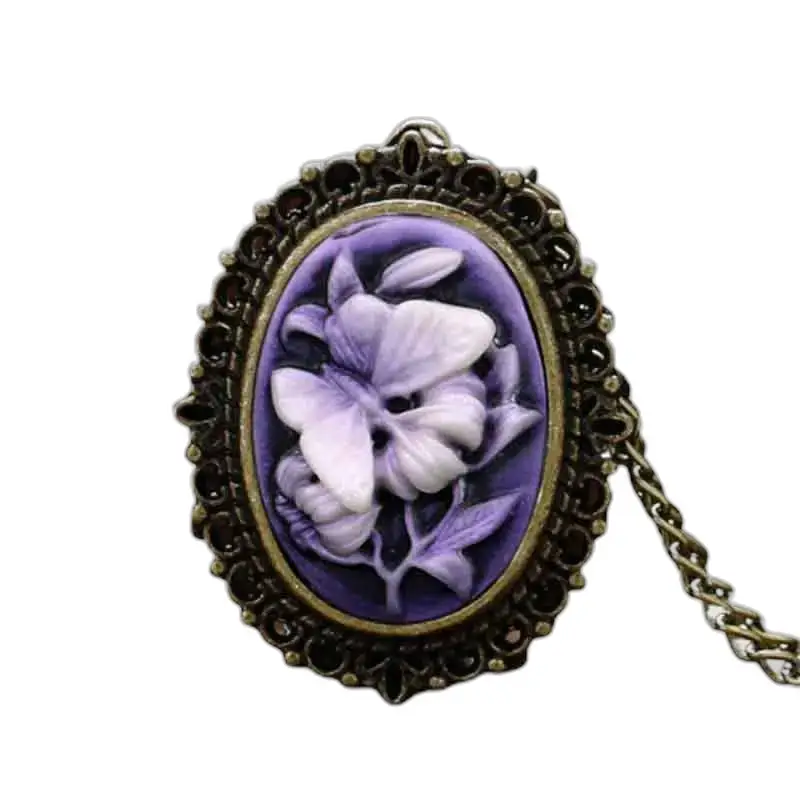 Pendentif cameo ovale sur montre collier Papillon Orchidée élégante Femme