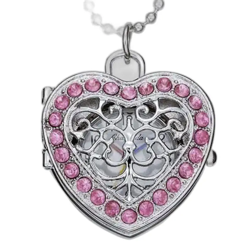 Locket en cœur avec diamants rose, Montre Collier Pendentif élégant