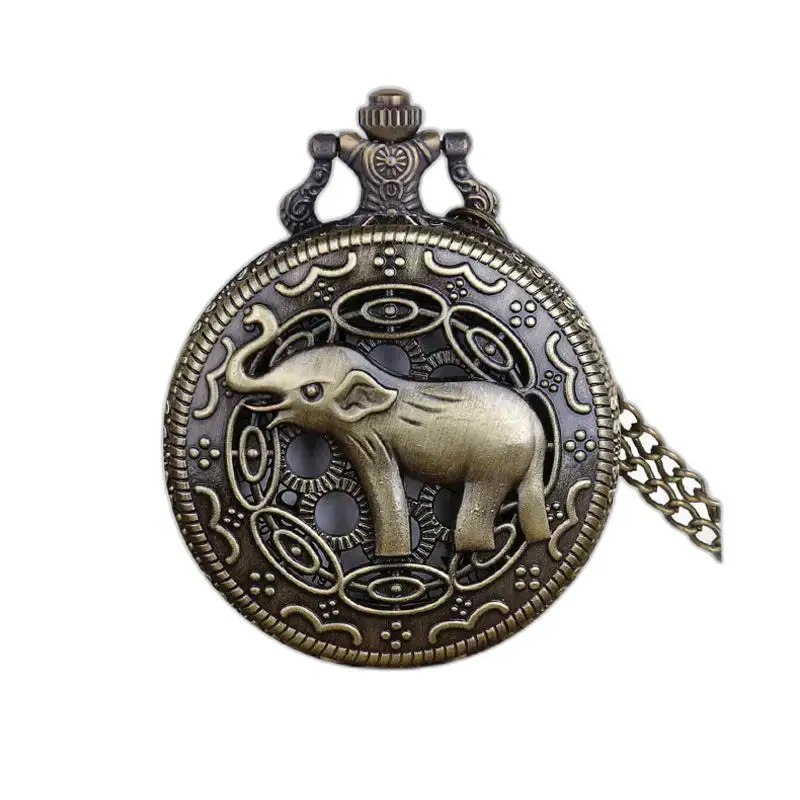 Bronze elephant pocket watch Montre Collier Vintage éléphant Cadran Blanc élégante