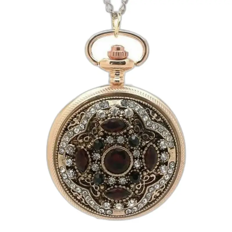 Ornate pocket watch pendant of Montre Collier Vintage Femme with pierres précieuses