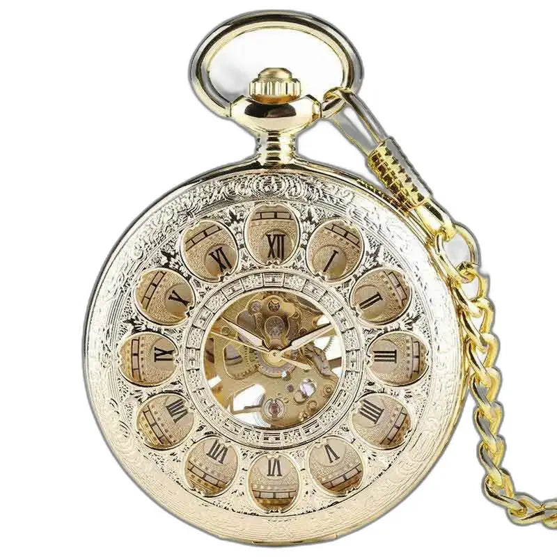 Montre de Poche Luxe Jade D’or avec chaîne et cadran doré élégant