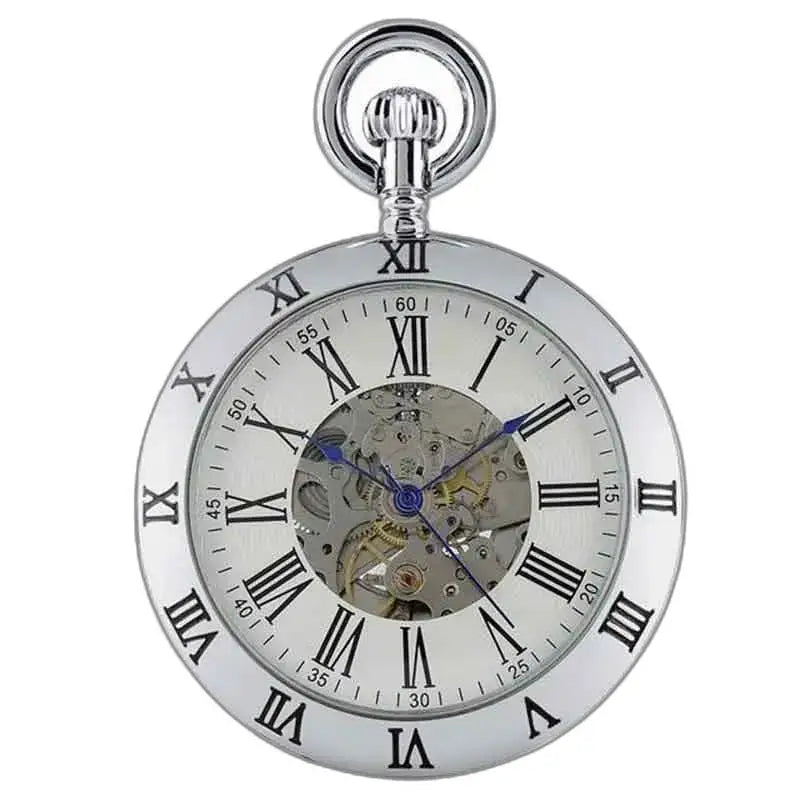 Montre de Poche Luxe Pierre D’argent élégante avec chiffres romains sur un fond argenté