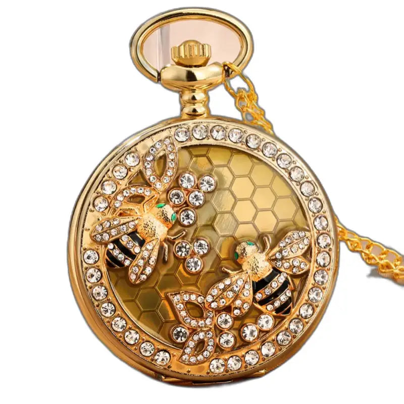Montre Gousset Femme Chic Or avec design abeilles et alvéoles en or tonique