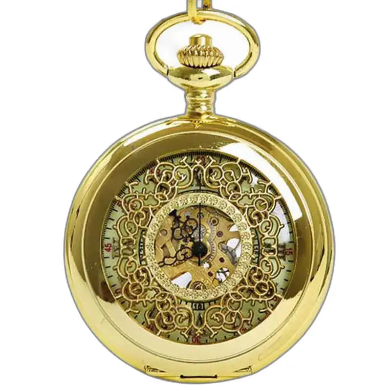 Montre gousset steampunk en or, mécanique visible, véritable pépite d’or