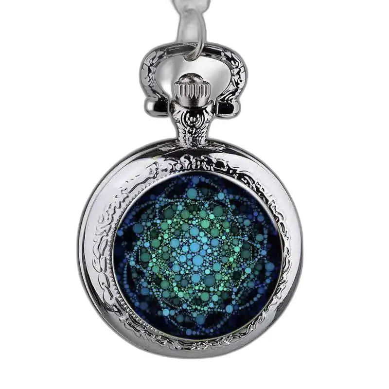 Montre Pendentif Rosace à Perles élégante avec design géométrique bleu et vert