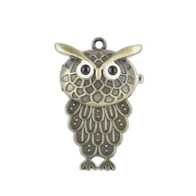 Collier Montre Hibou Pendefit en Acier Inoxydable Bronze