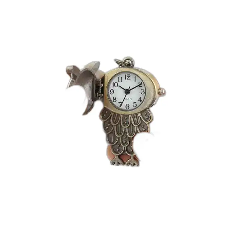 Collier Montre Hibou Pendefit en Acier Inoxydable Bronze