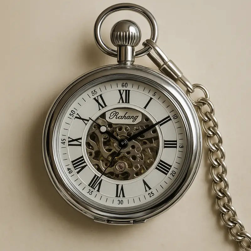 Montre à Gousset Automatique en argent avec chaîne, élégance mécanique intemporelle