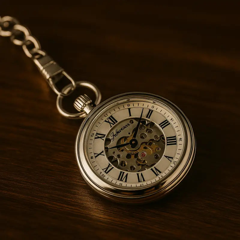 Montre à Gousset Automatique argentée avec chaîne, élégance et mécanisme raffiné