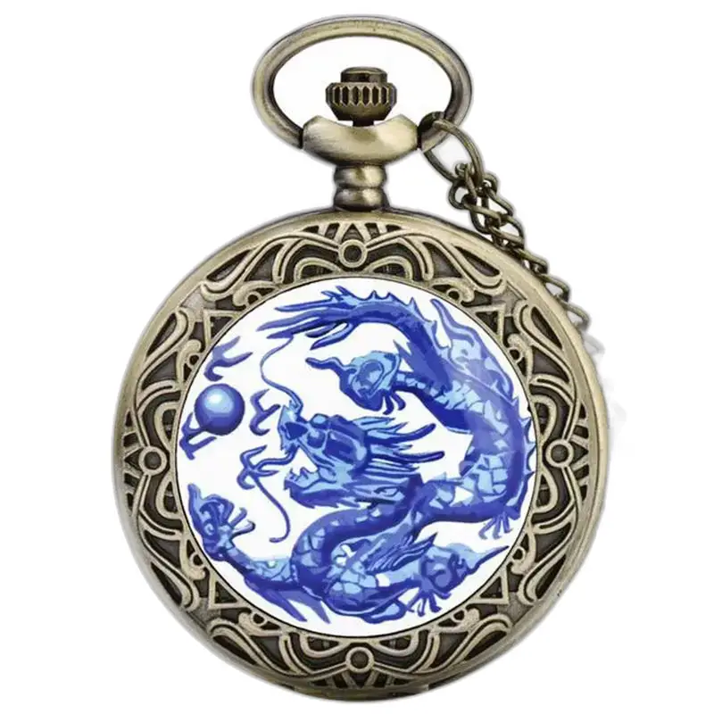 Montre à Gousset Collier Blue Dragon Vintage Homme Femme