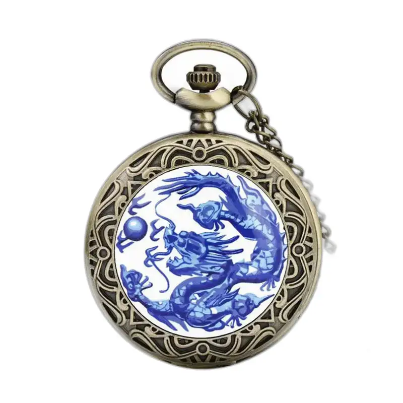 Montre à Gousset Collier Blue Dragon Vintage Homme Femme