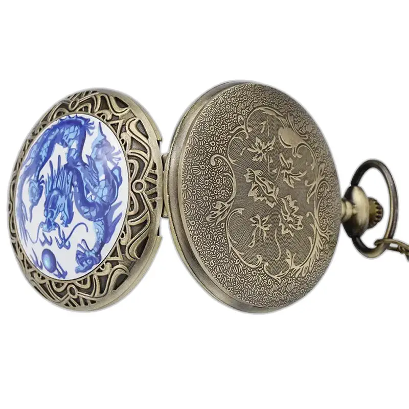 Montre à Gousset Collier Blue Dragon Vintage Homme Femme