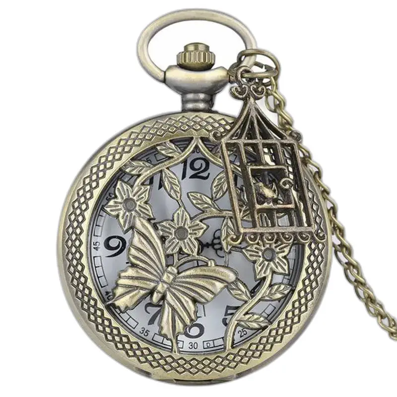 Montre à Gousset Collier Bronze Flowers Vintage