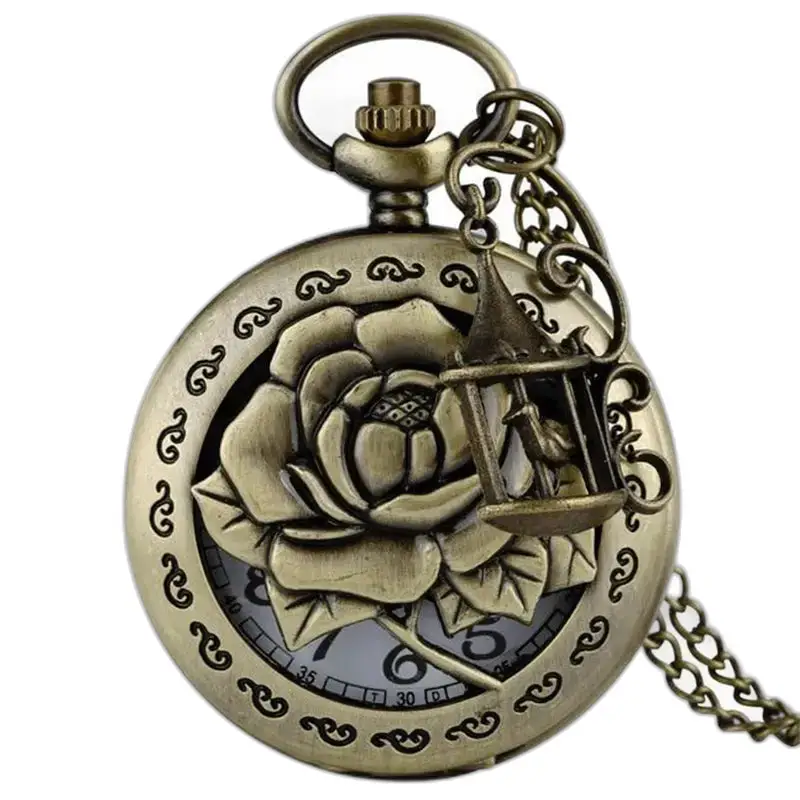 Montre à Gousset Collier Bronze Flowers Vintage - b