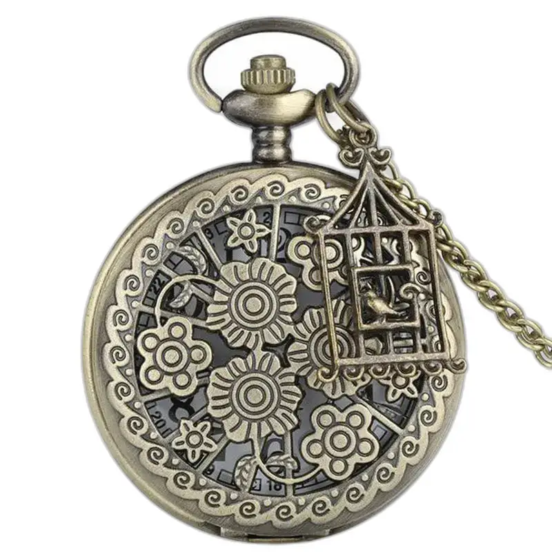 Montre à Gousset Collier Bronze Flowers Vintage - d