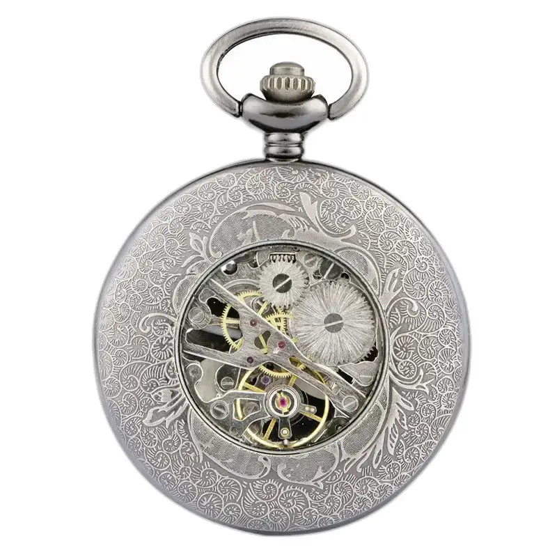 Montre à gousset en cuivre magnifique avec des engrenages visibles et un motif élaboré