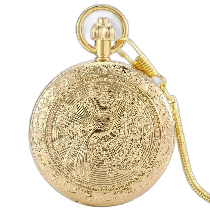 Montre à Gousset Double Chasseur Golden Luxe, élégante montre en or ornée