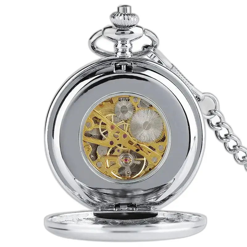 Montre à gousset Double Clapet Chic Moderne avec engrenages visibles et design élégant