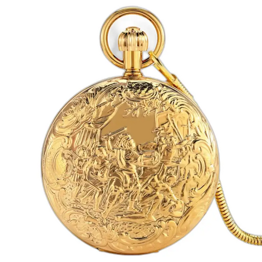 Montre à Gousset Double Clapet Luxe Or avec un design orné en or élégant