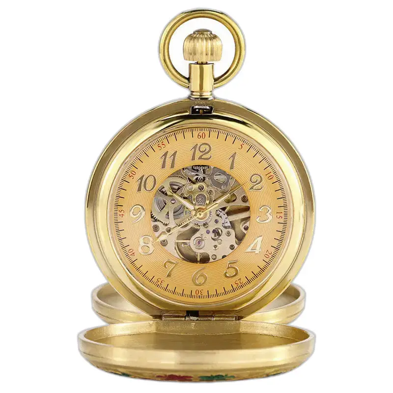 Montre à Gousset Double Clapets Gold Luxe Femme avec un beau cadran doré