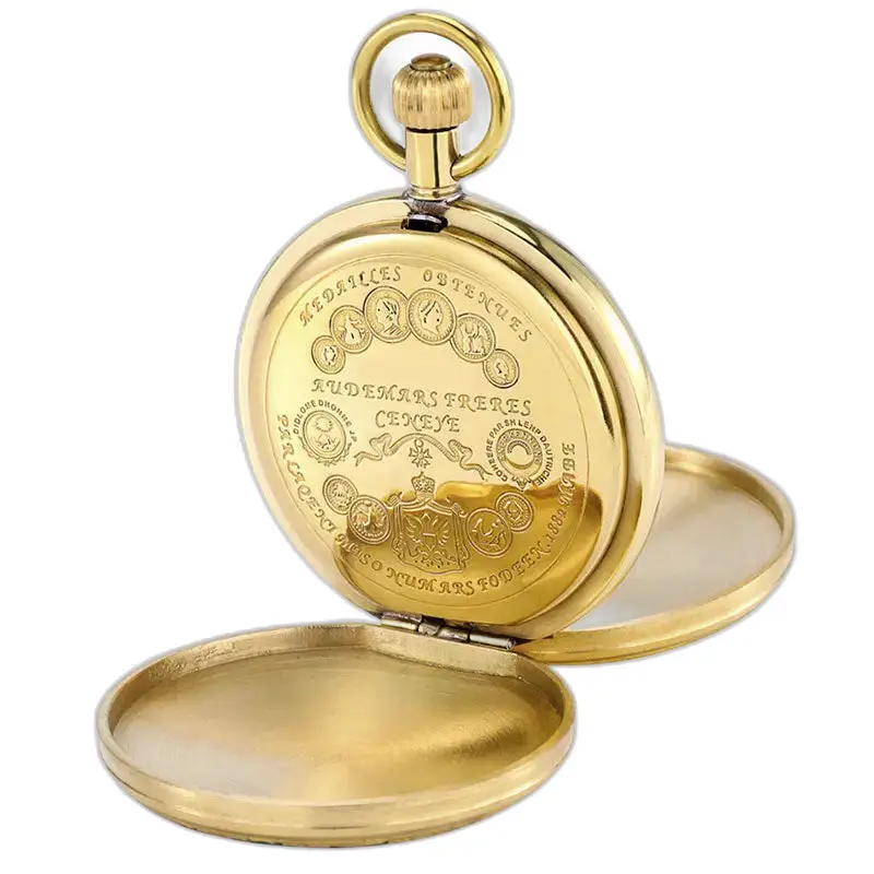 Montre à Gousset Double Clapets Gold Luxe Femme avec une élégante monture en or ouvert