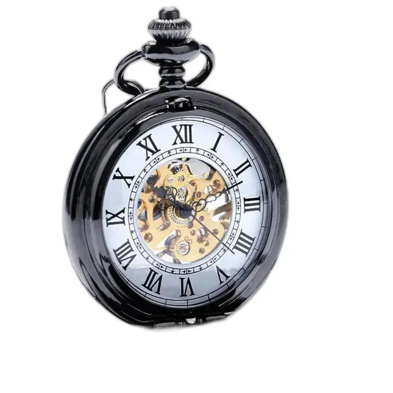 Montre à gousset Double Demi Chasseur Noire en noir, élégante et raffinée