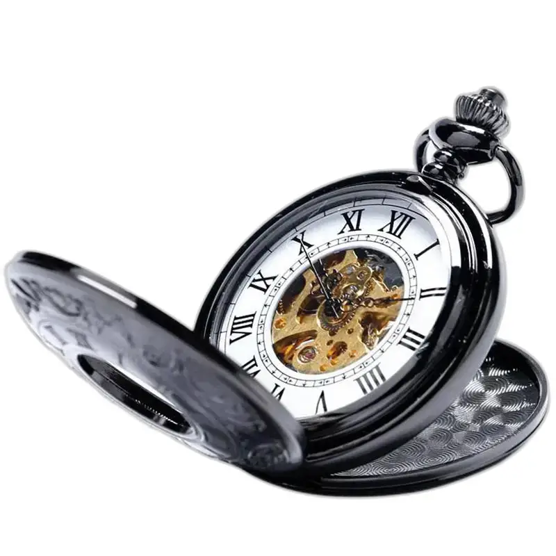 Montre à Gousset Double Demi Chasseur Noire avec un cadran noir élégant