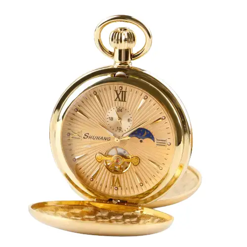 Montre à gousset double luxury en or avec phase lunaire élégante