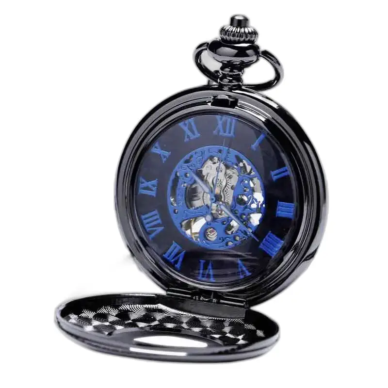 Montre à gousset élégante pour Homme avec chiffres romains bleus et design unique