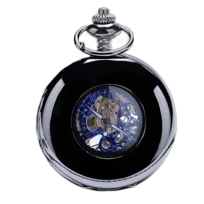 Montre à Gousset élégante pour Homme avec design unique en noir et argent