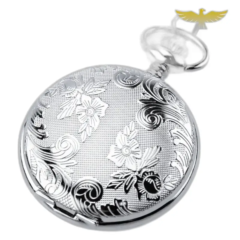 Montre à Gousset Femme Double Clapet Argent avec un joli motif floral en argent