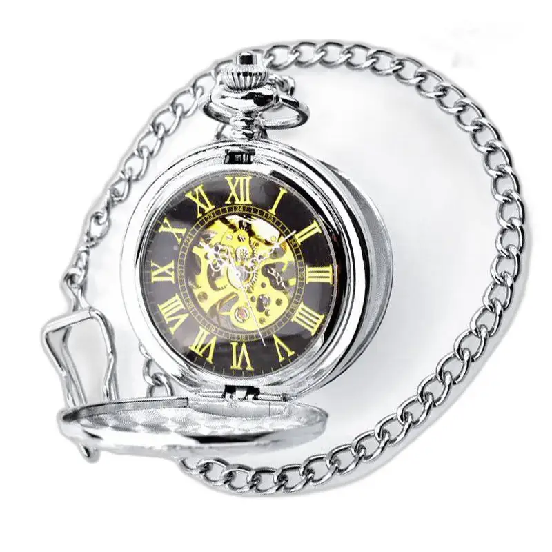 Montre à Gousset Femme Double Clapet Argent avec chaîne, élégante et raffinée