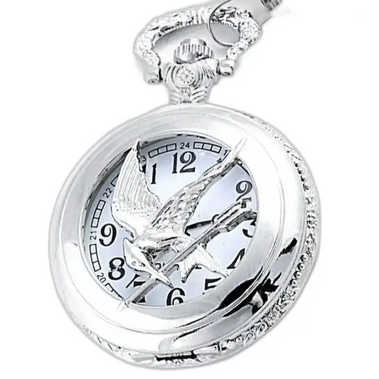 Montre à gousset Geai Moqueur argent inspirée des Hunger Games avec aiguille