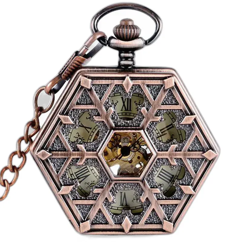 Montre à gousset hexagone luxe bronze, élégante et raffinée pour homme et femme