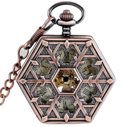 Montre à gousset hexagone luxe bronze, élégante et raffinée pour homme et femme