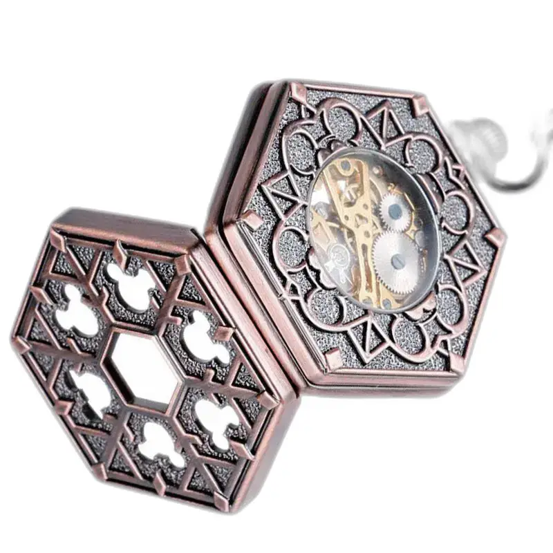 Montre à gousset hexagone luxe avec design steampunk unique et élégant