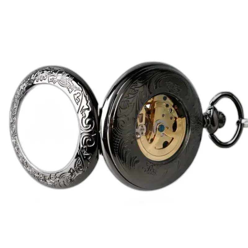 Montre à Gousset Iridium Automatique Steampunk Noir avec un design noir orné