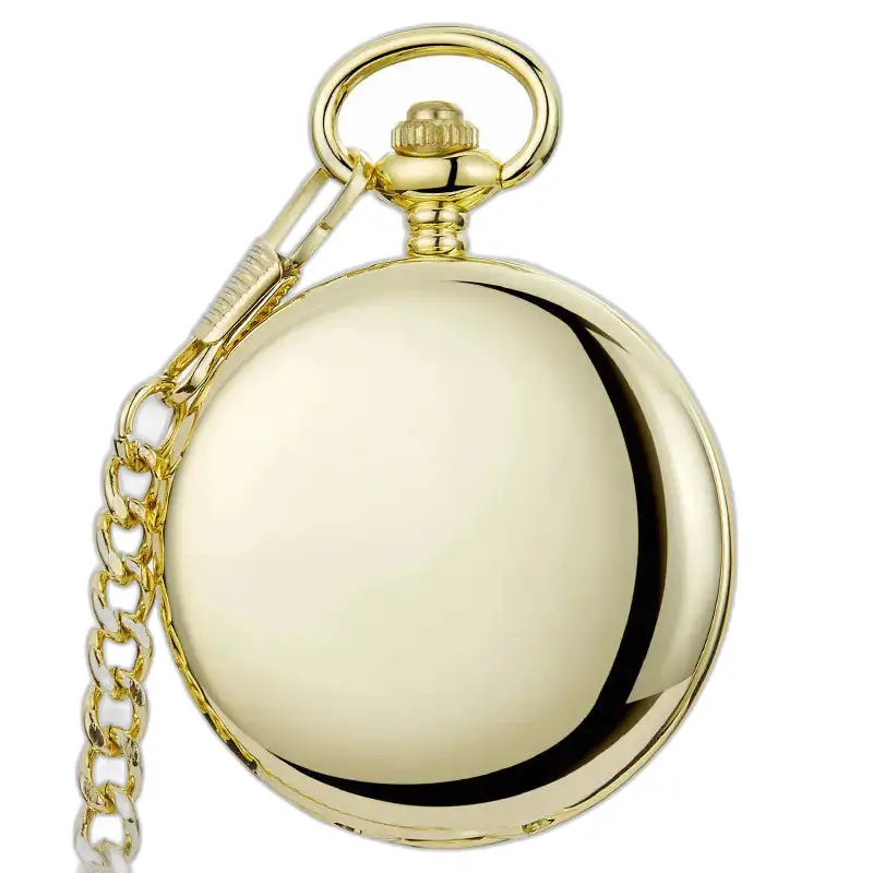 Montre à gousset Lisse Mécanique Argent Classique avec chaîne dorée élégante