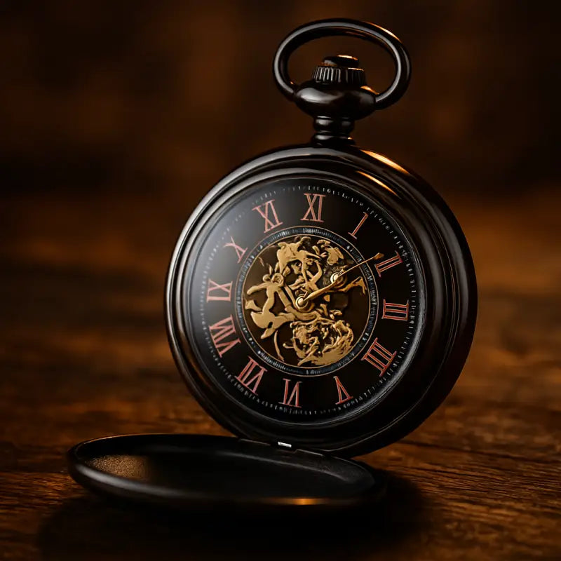 Montre à Gousset Lisse Mécanique Argent Classique avec numéros romains sur fond noir
