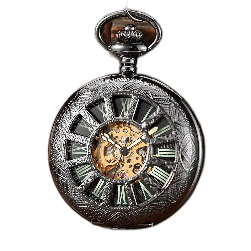 Montre à Gousset Lumineuse Evil Flower en noir, ornée d’une élégante décoration