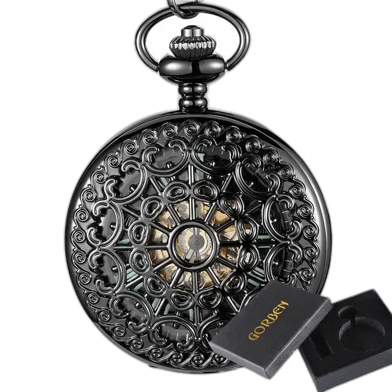 Montre à Gousset Lumineuse Spider Ruins avec un design noir orné et vintage