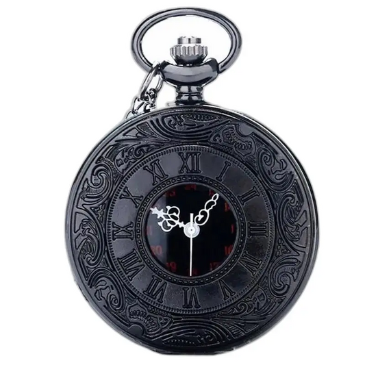 Montre à gousset Luxe Argent Noir avec chiffres romains sur un fond élégant
