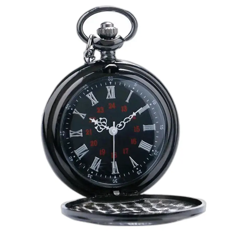 Montre à gousset luxe argent noir avec chiffres romains élégants